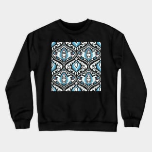 Classic ogee pattern with tendrils blue on black Crewneck Sweatshirt